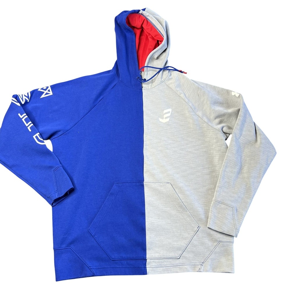 Under Armour Hoodie Mens Large Blue Grey Split Colorblock Graphic